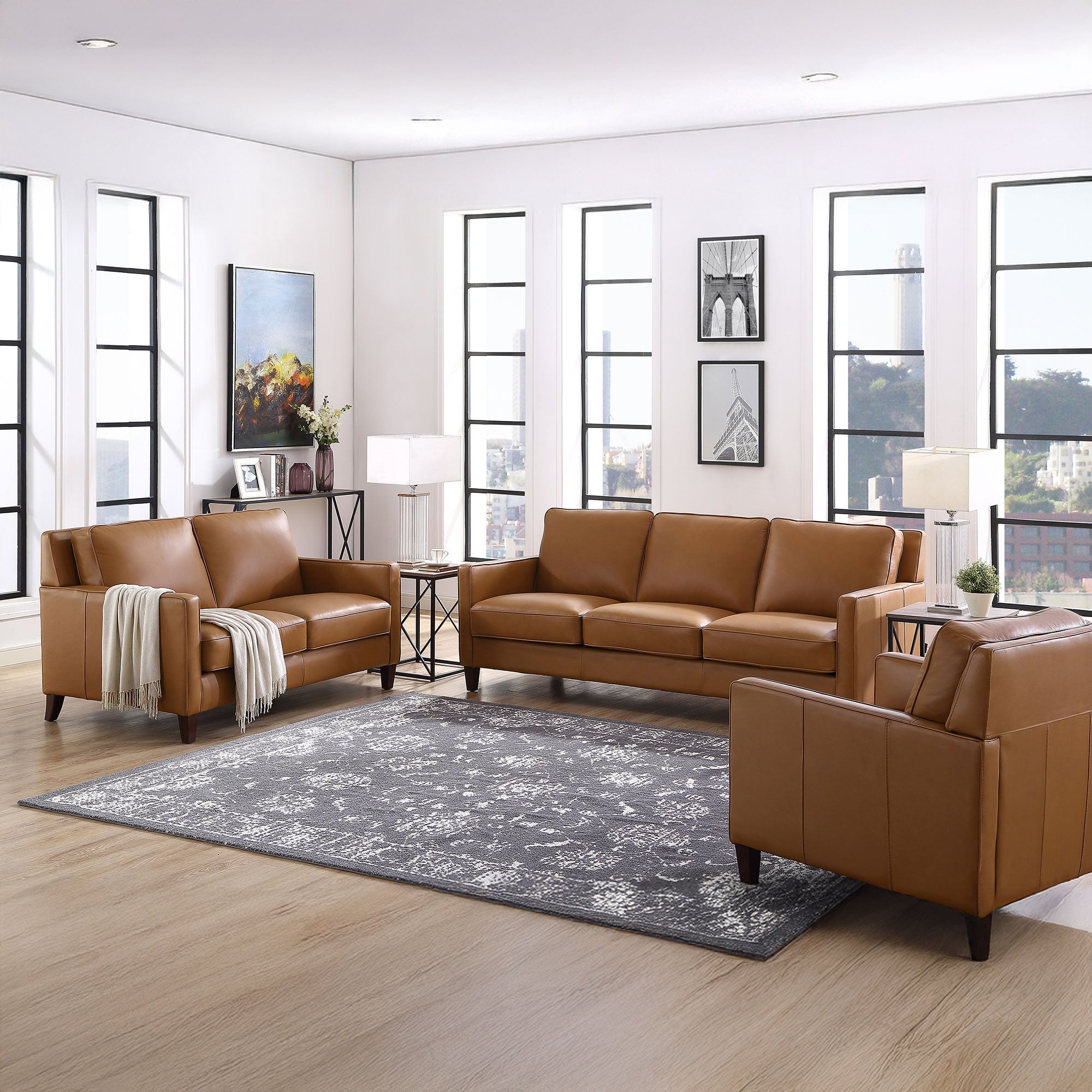 West Park Top Grain Leather Modern Sofa Collection