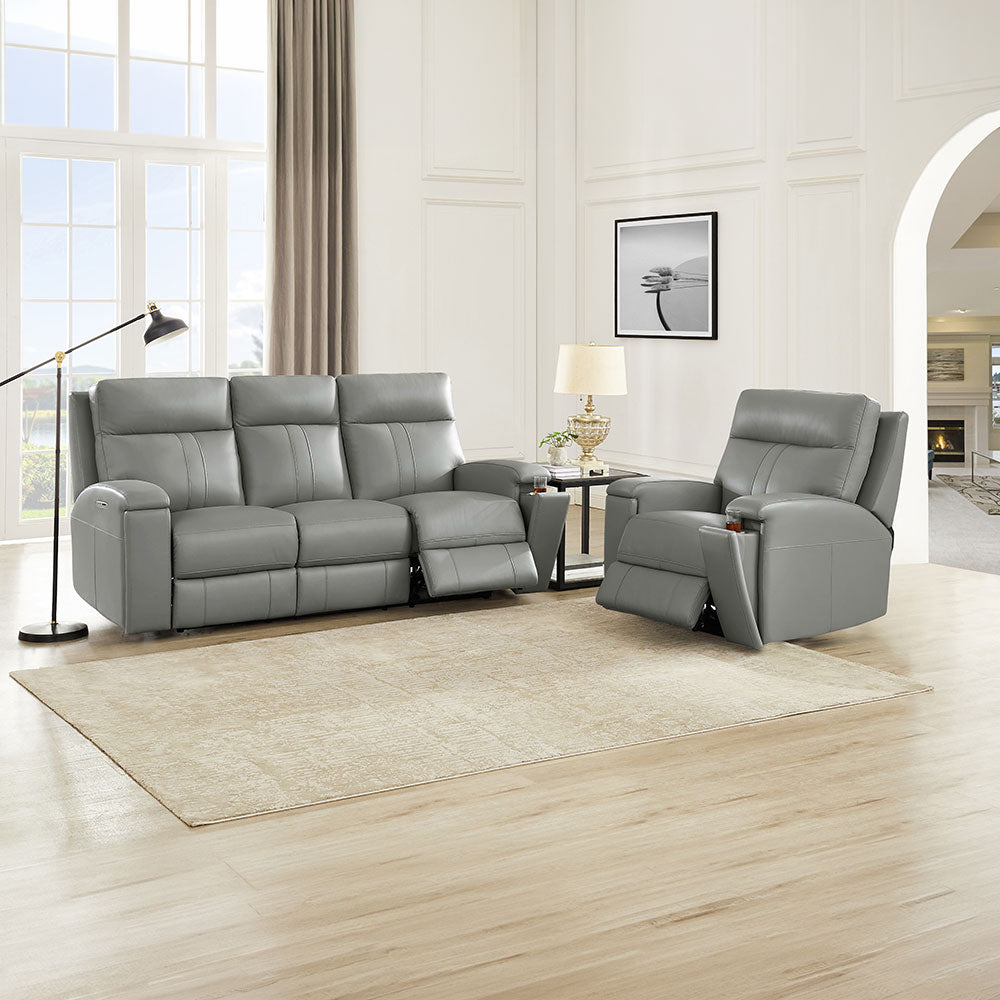 Frasier Top Grain Leather Power Zero Gravity Reclining Sofa with Headrest