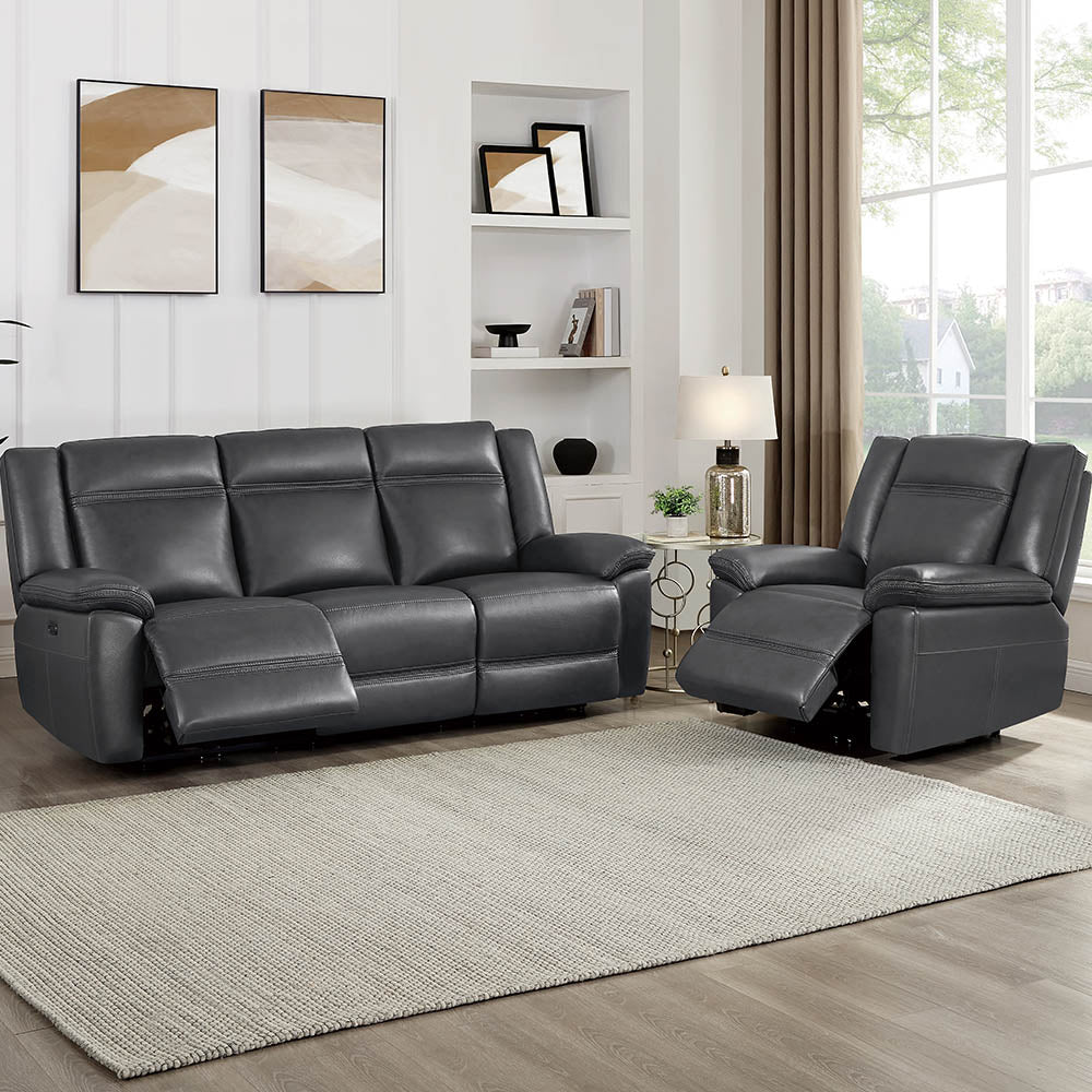 Perry Power Headrest Top Grain Leather Zero Gravity Power Reclining Sofa Collection