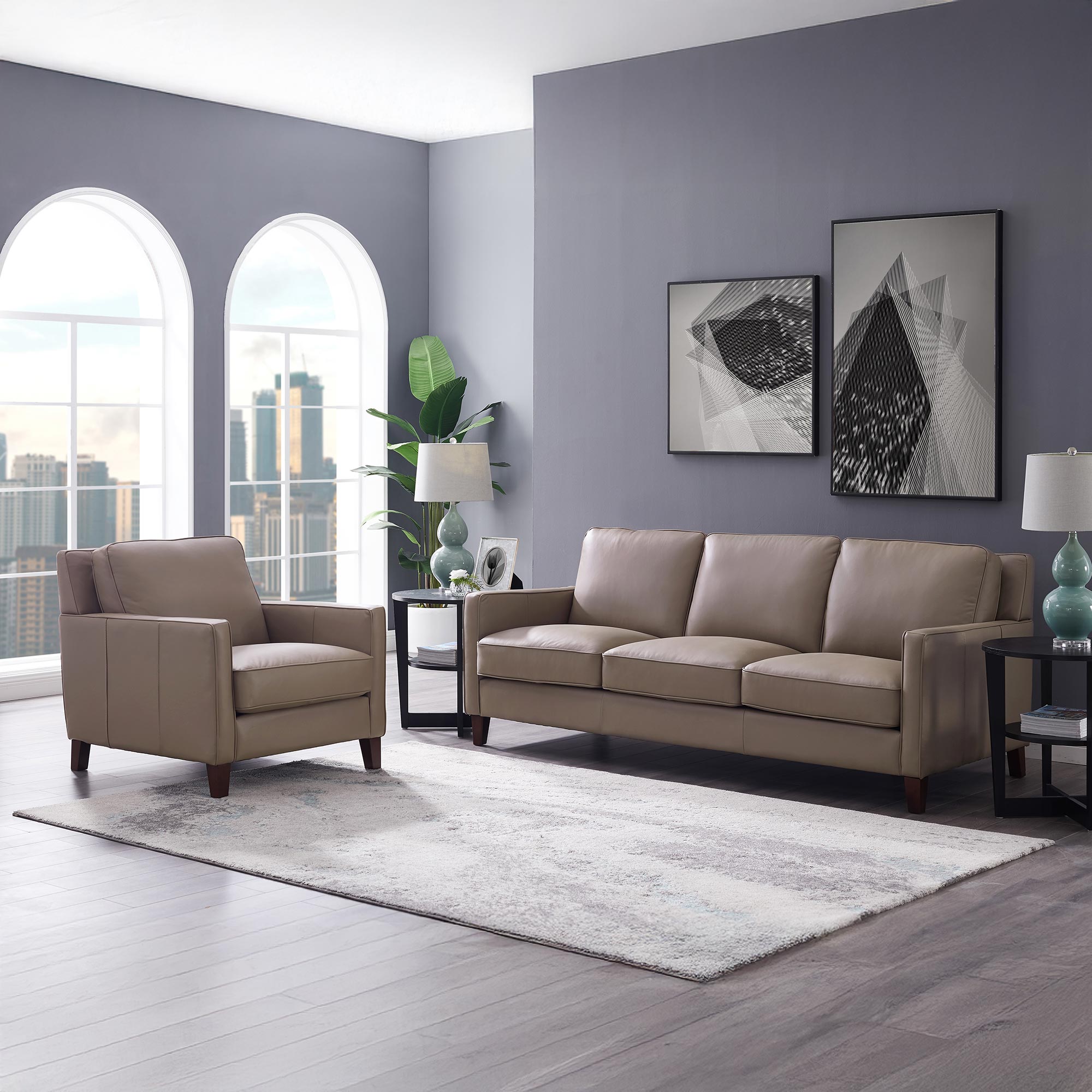 West Park Top Grain Leather Modern Sofa Collection