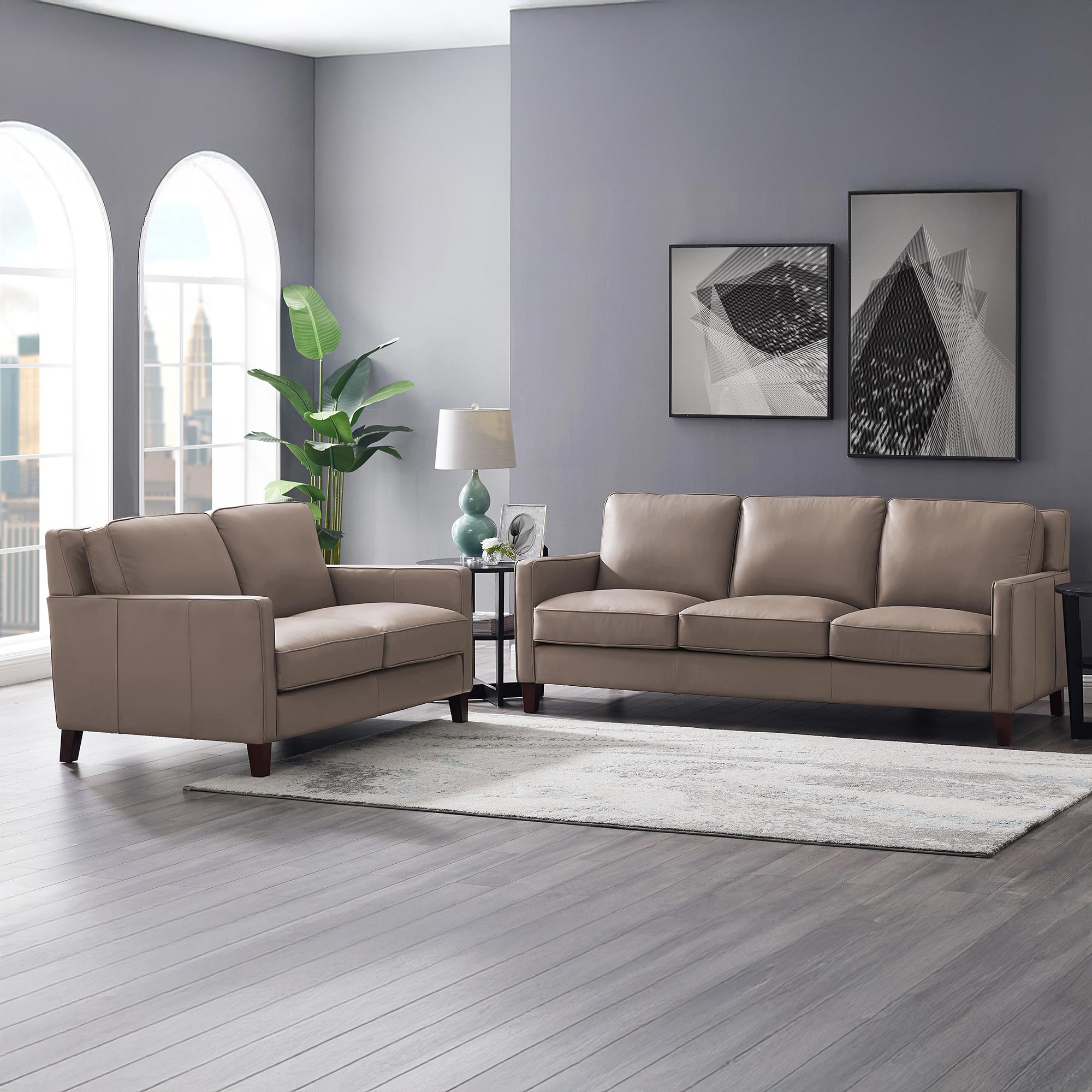 West Park Top Grain Leather Modern Sofa Collection