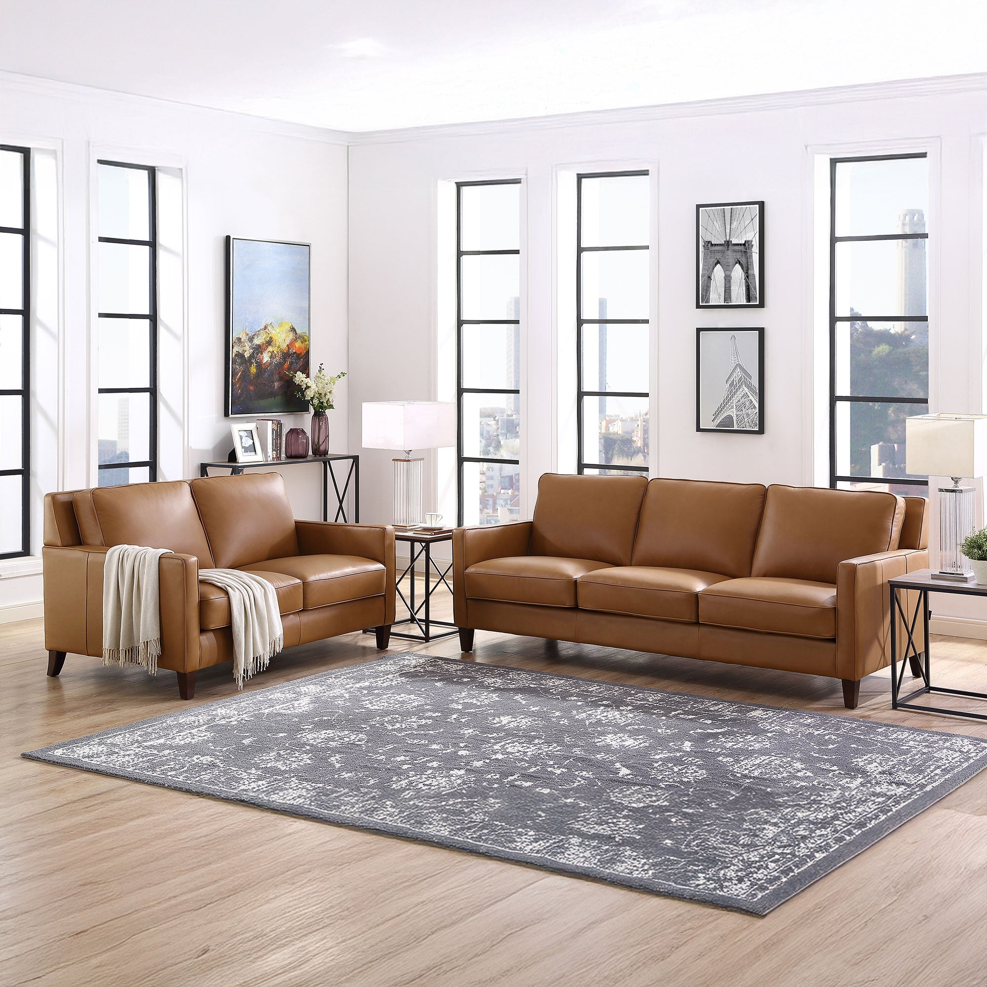 West Park Top Grain Leather Modern Sofa Collection